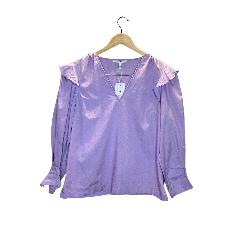Derek Lam 10 Crosby Blouse Women 4 Purple Ruffle V-Neck Cotton TR22724COP